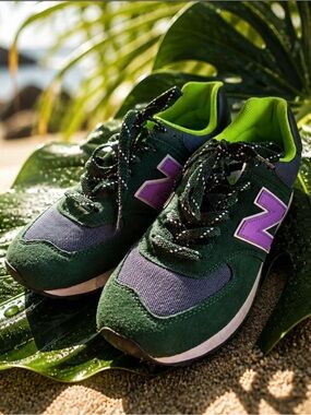 New Balance Green & Purple Mesh Suede Sneakers